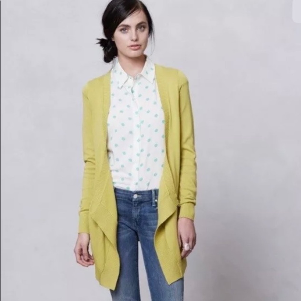 Anthropologie Moth Chartreuse Wrap  Cardigan Sz XS